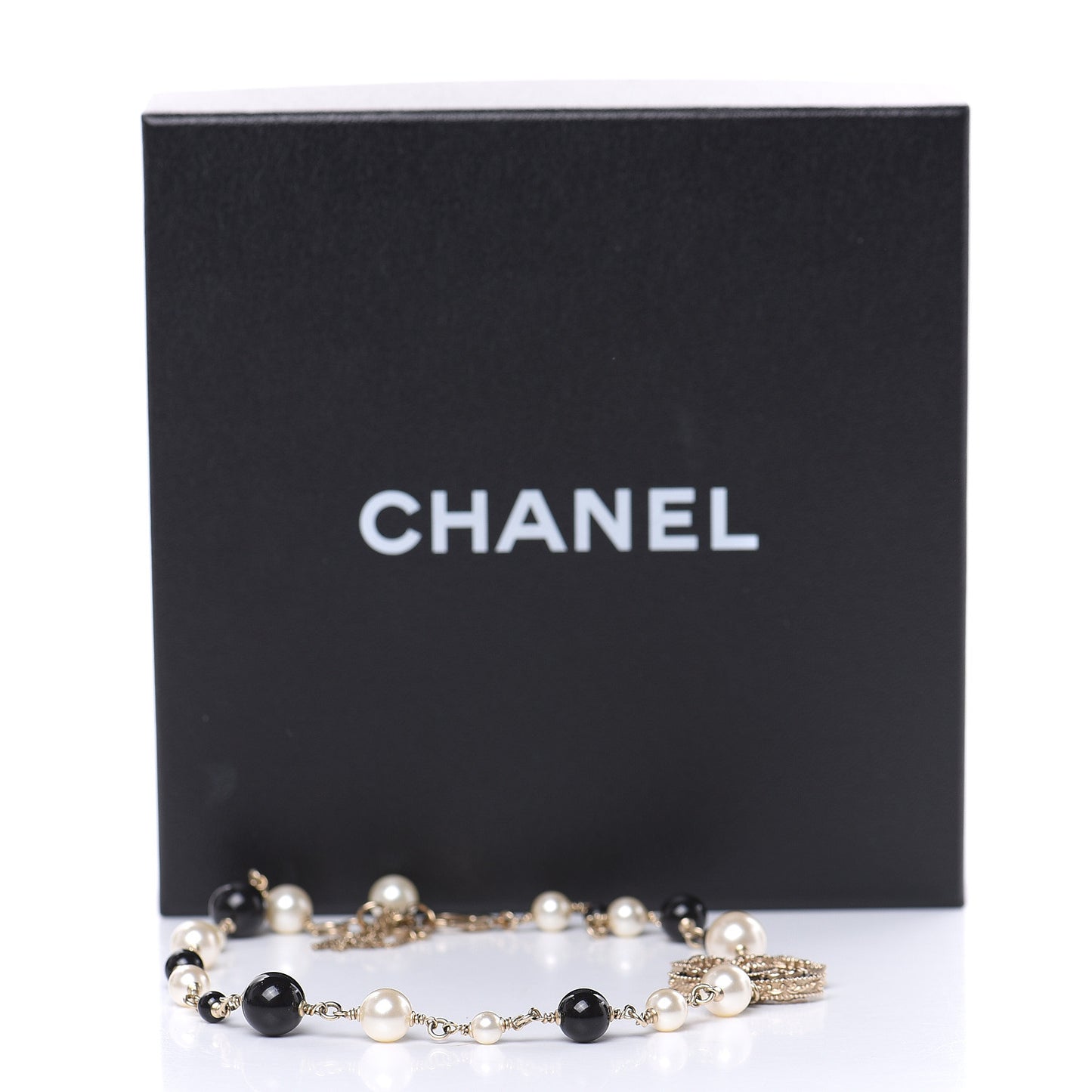 Pearl Bead Enamel CC Baroque Short Necklace Black Gold