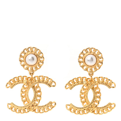 Chanel Metal Pearl CC Chain Drop Earrings Gold 1 of 5