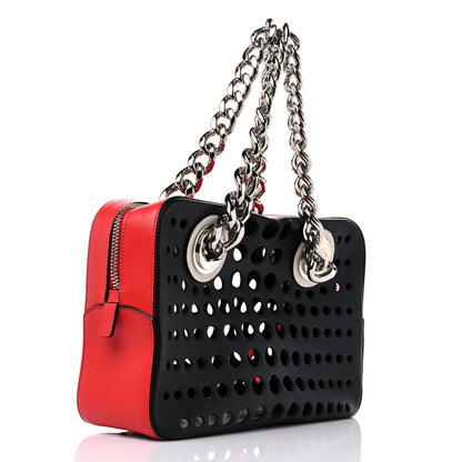 Prada City Calfskin Perforated Chain Shoulder Bag Black Lacca 5 of 12
