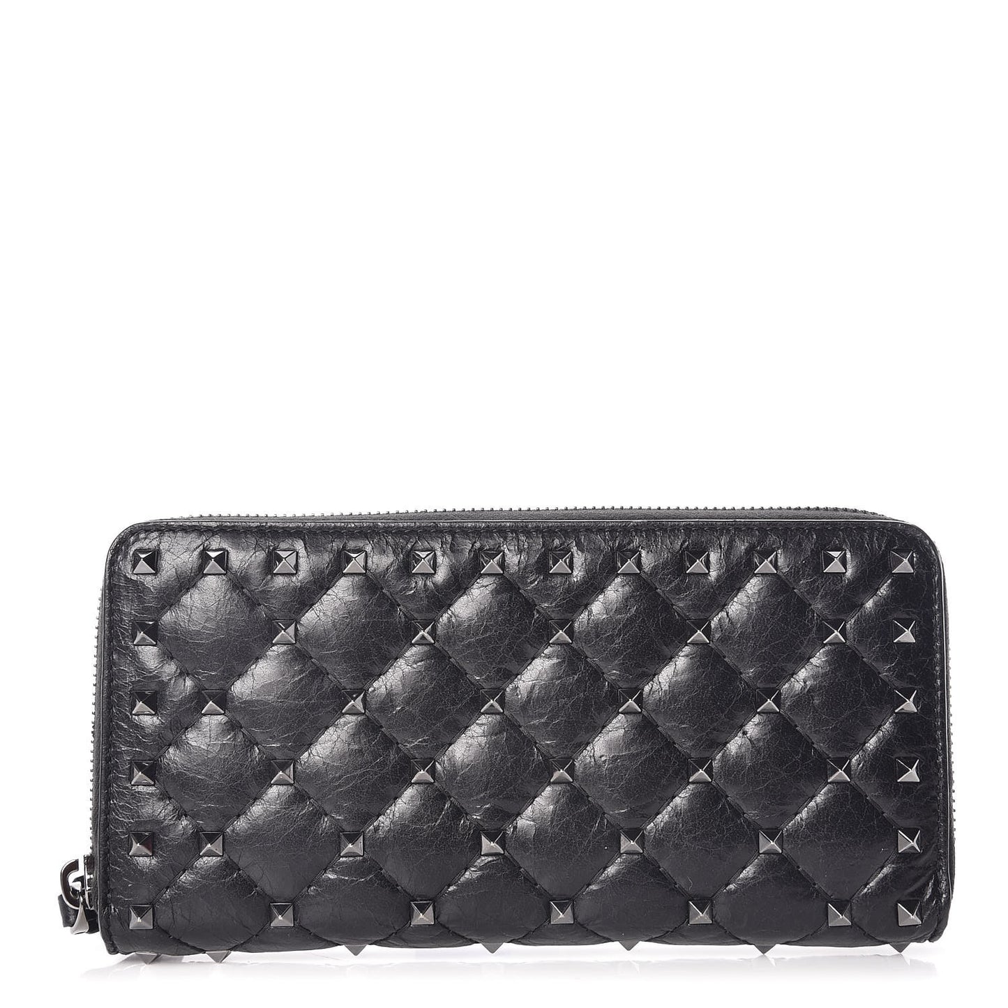 Craquele Nappa Rockstud Spike Zip Around Wallet Black