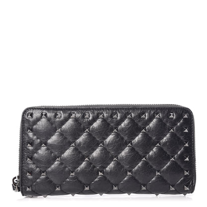 Valentino Garavani Craquele Nappa Rockstud Spike Zip Around Wallet Black 1 of 9