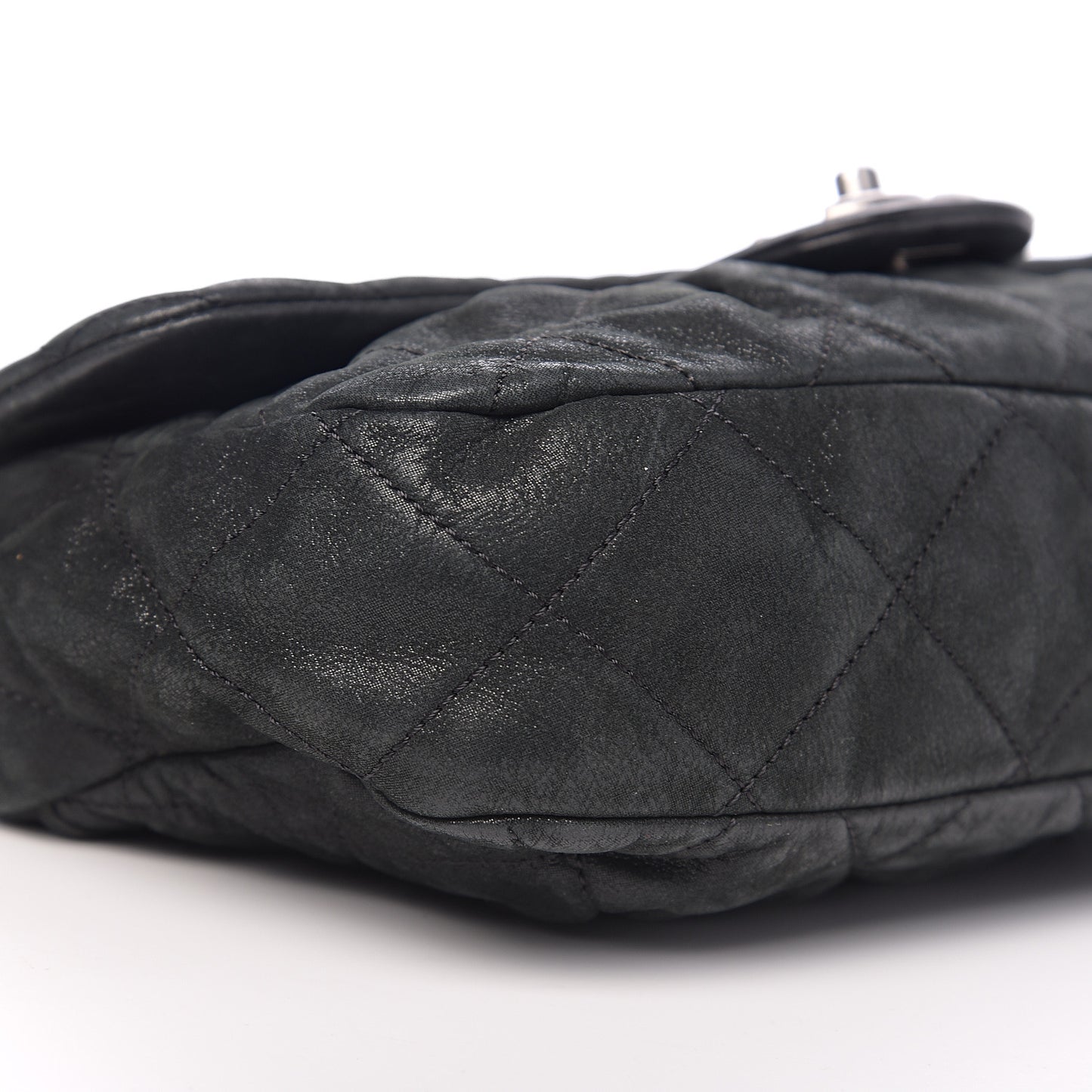 Iridescent Calfskin Quilted East West Flap Black