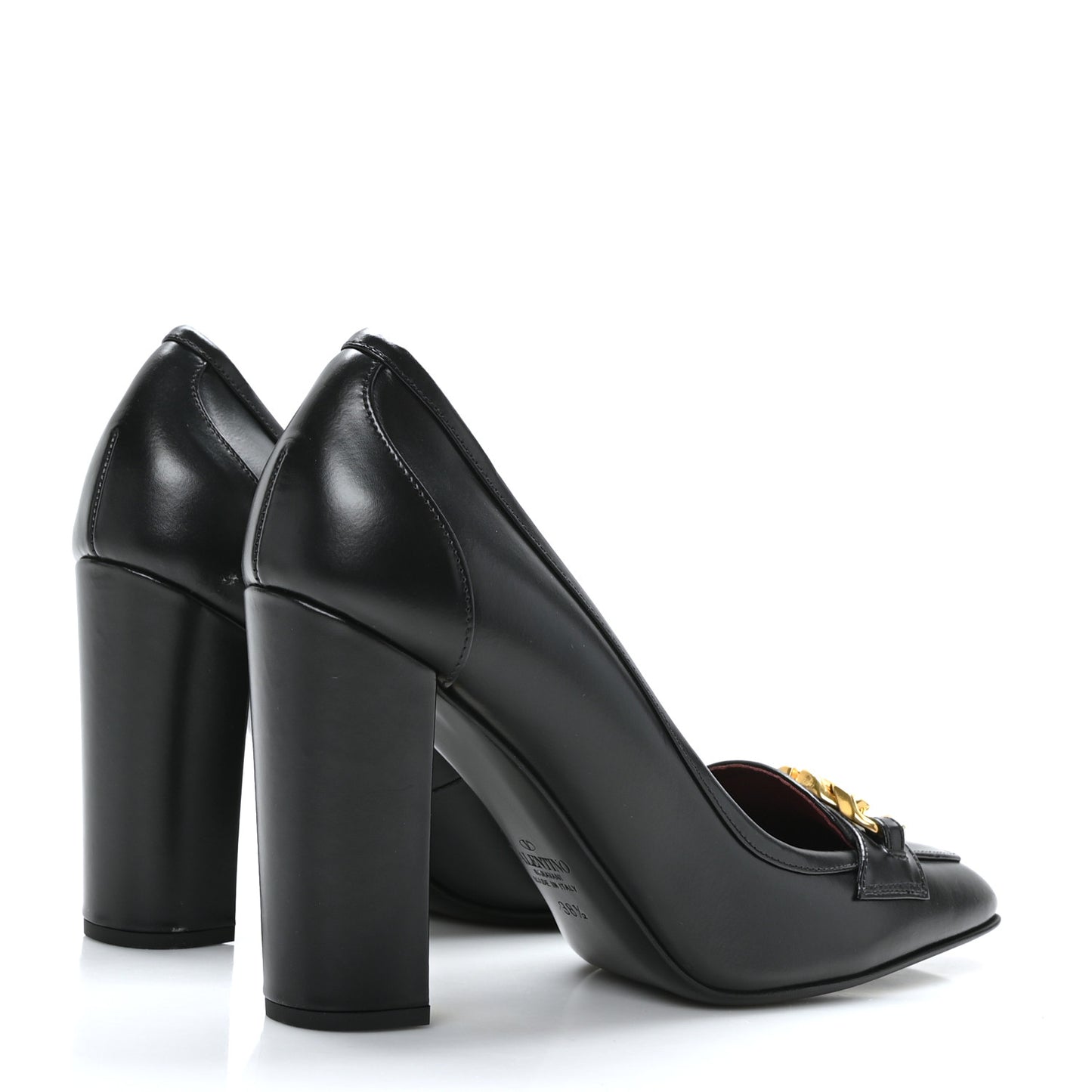 Calfskin VLogo Chain 95mm Loafer Pumps 38.5 Black