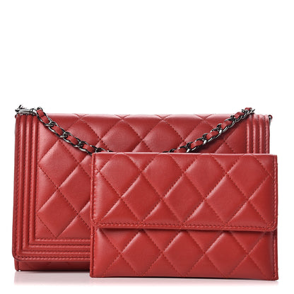 Chanel Lambskin Quilted Boy Wallet On Removable Chain WOC Red 3 of 16
