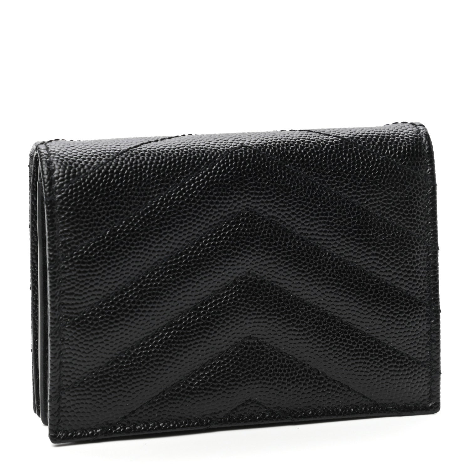 Saint Laurent Grain De Poudre Matelasse Chevron Monogram Card Case Black 3 of 8