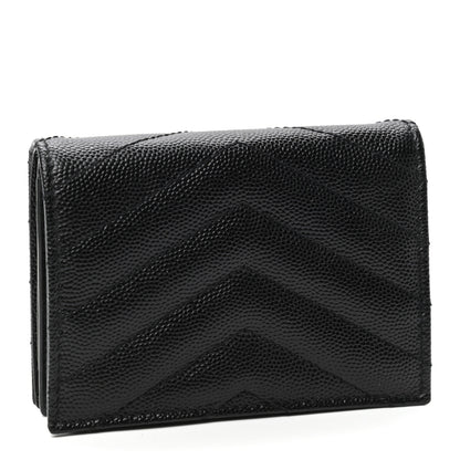 Saint Laurent Grain De Poudre Matelasse Chevron Monogram Card Case Black 3 of 8