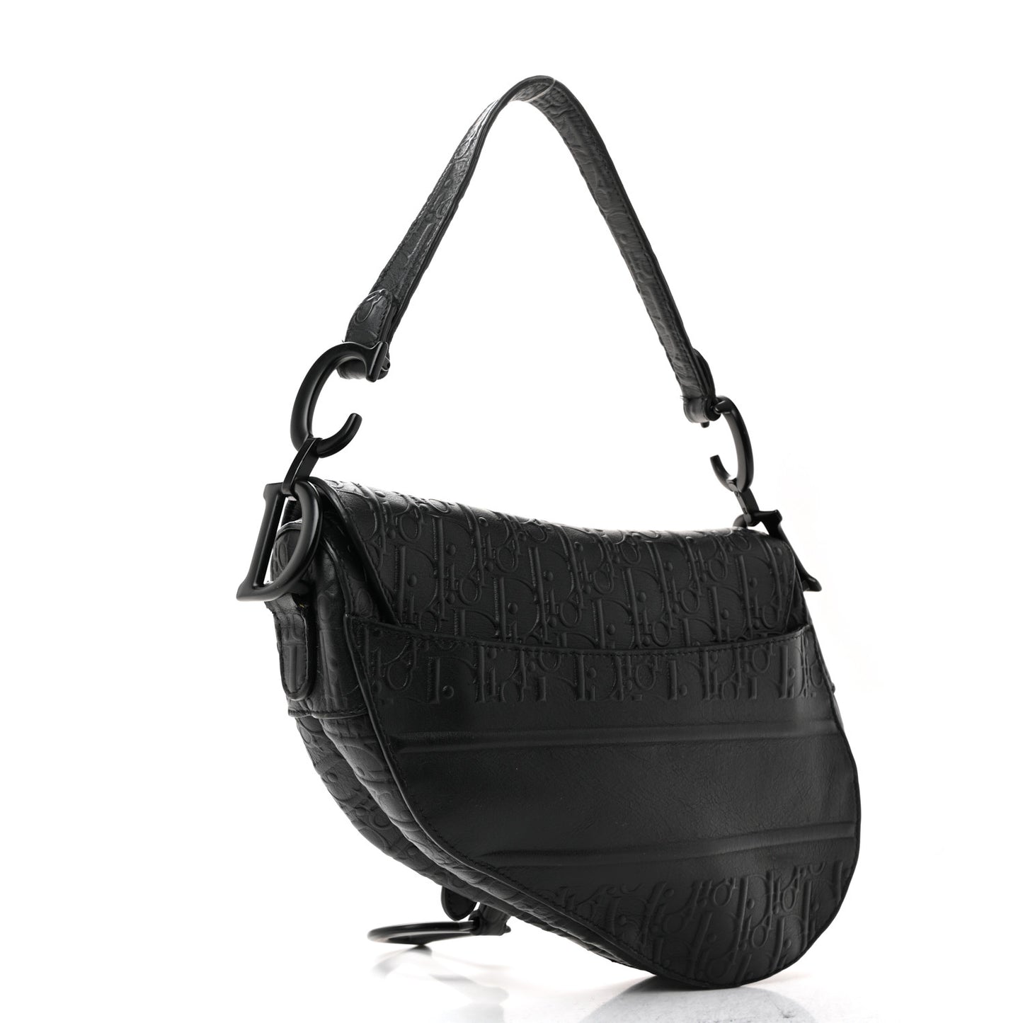 Calfskin Embossed Oblique Saddle Bag Black