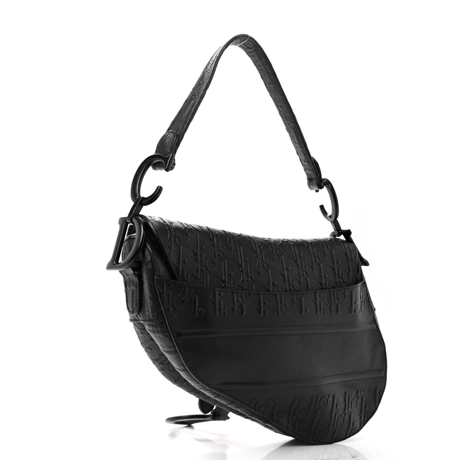 Christian Dior Calfskin Embossed Oblique Saddle Bag Black 3 of 10