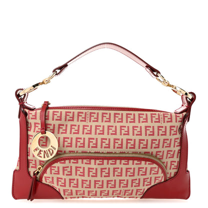 Fendi Zucchino Cuoio Small Chef Pocket Shoulder Bag Mogano Panna Rosso 1 of 11