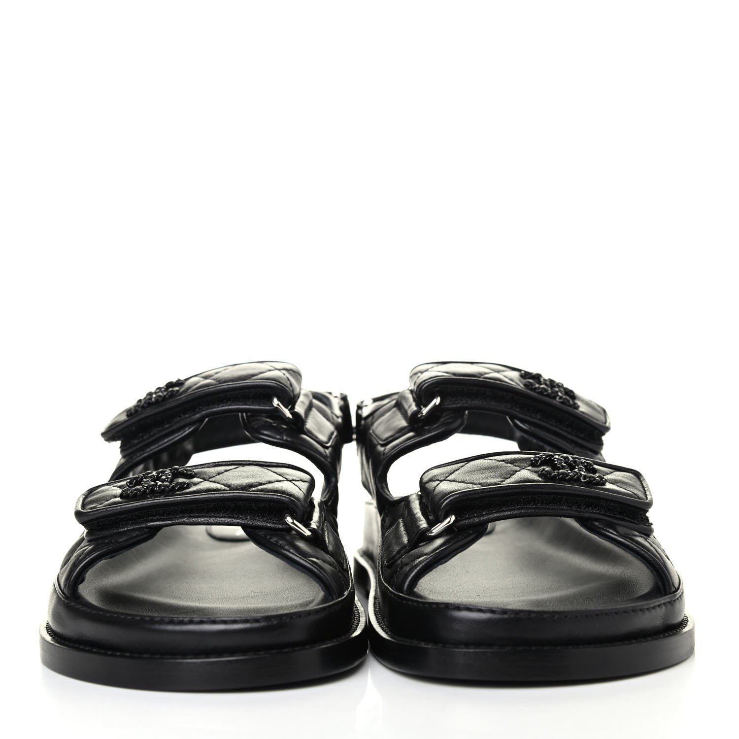 Chanel Lambskin Velcro Dad Sandals 36.5 Black 2 of 4