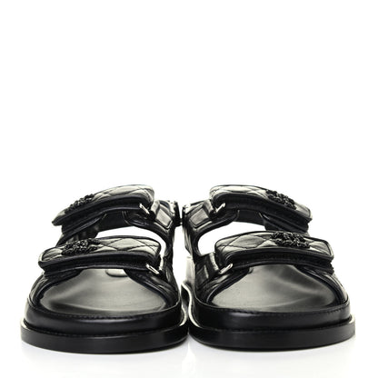 Chanel Lambskin Velcro Dad Sandals 36.5 Black 2 of 4