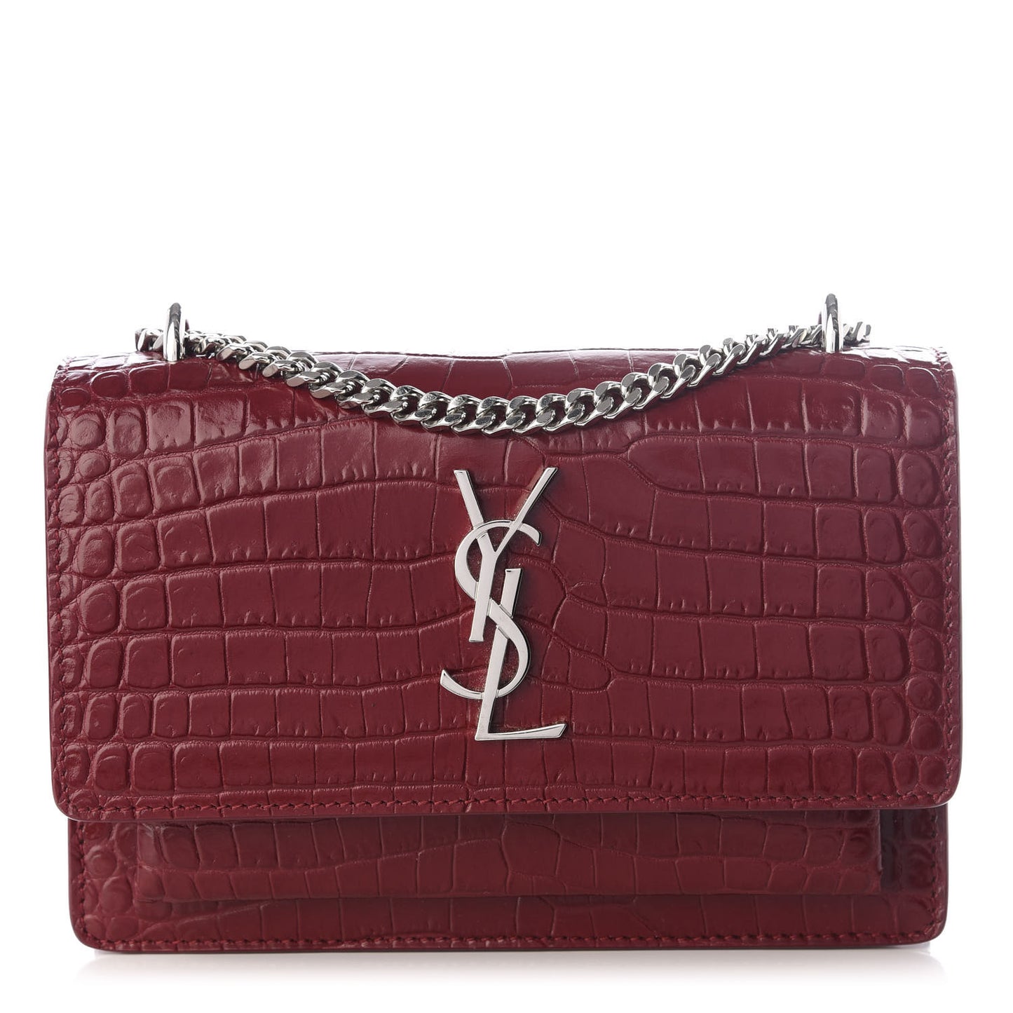 Calfskin Crocodile Embossed Monogram Sunset Chain Wallet Palissandre