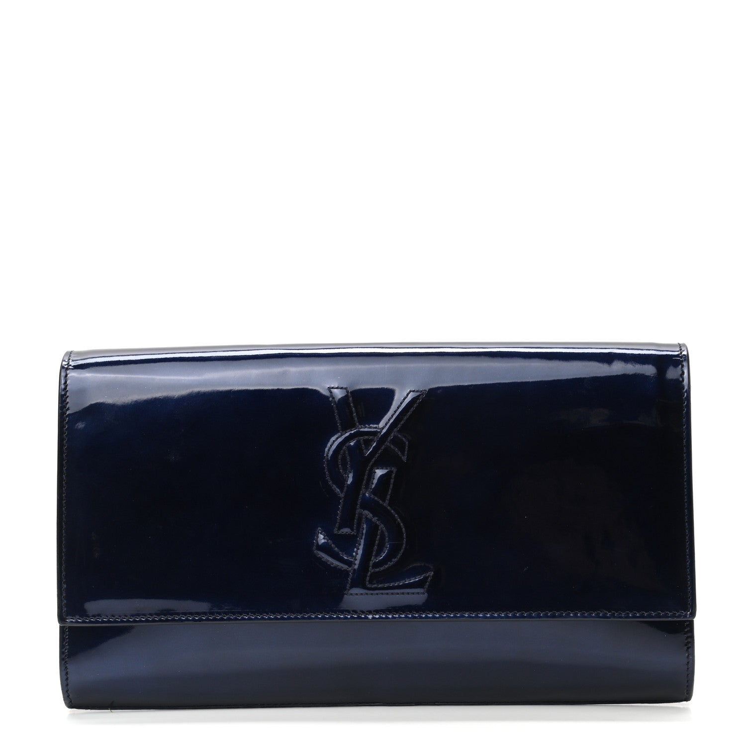 Saint Laurent Patent Monogram Large Belle De Jour Clutch Navy Blue 1 of 8
