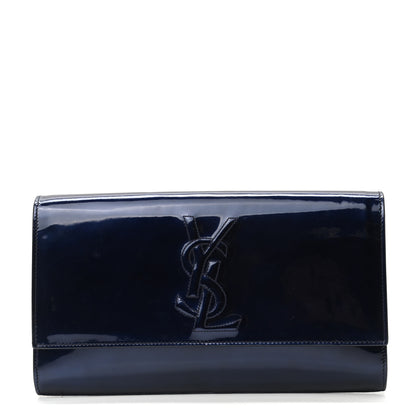 Saint Laurent Patent Monogram Large Belle De Jour Clutch Navy Blue 1 of 8
