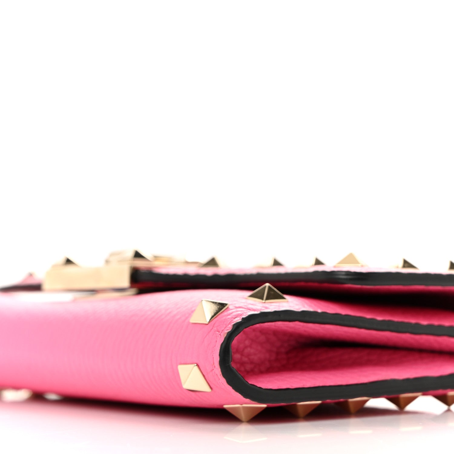 Valentino Garavani Pebbled Calfskin Rockstud Flip Lock Wallet On Chain Feminine Pink 17 of 19