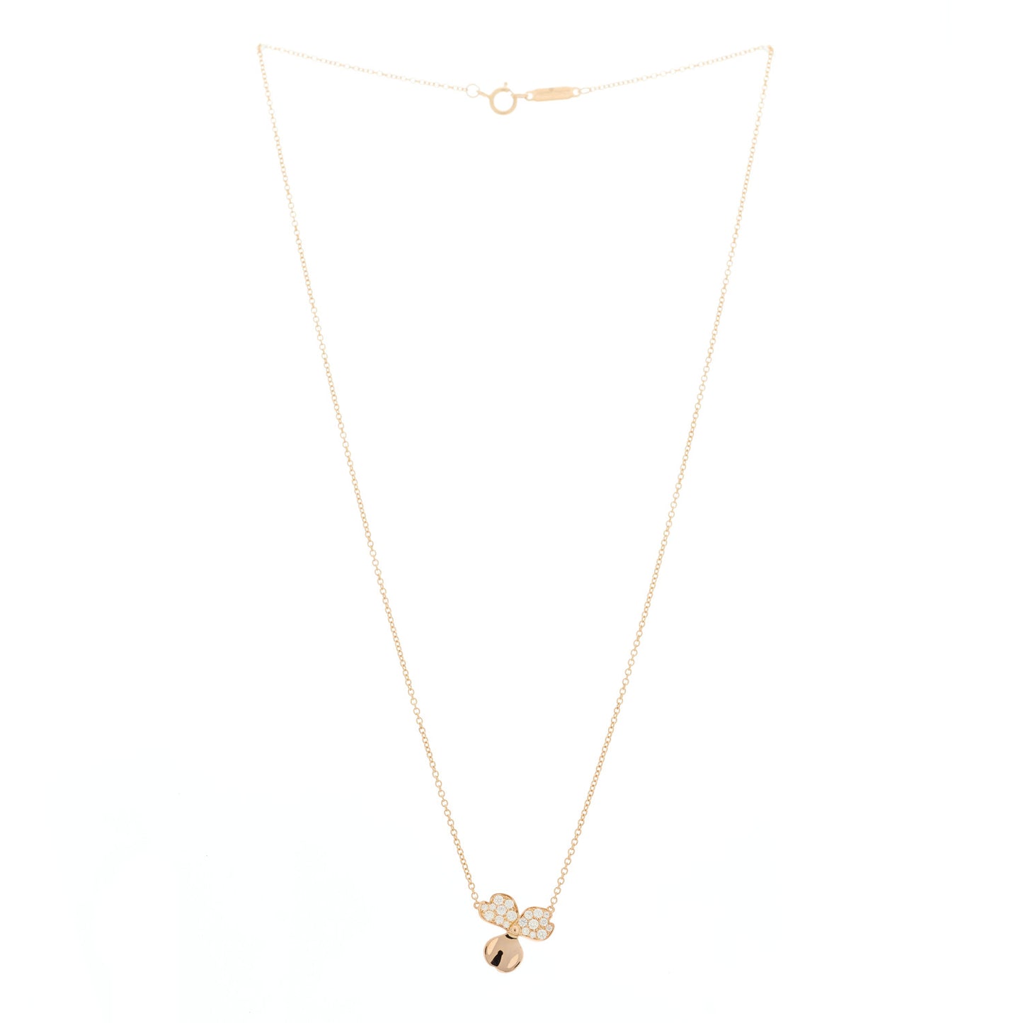 18K Rose Gold Diamond Paper Flowers Pendant Necklace