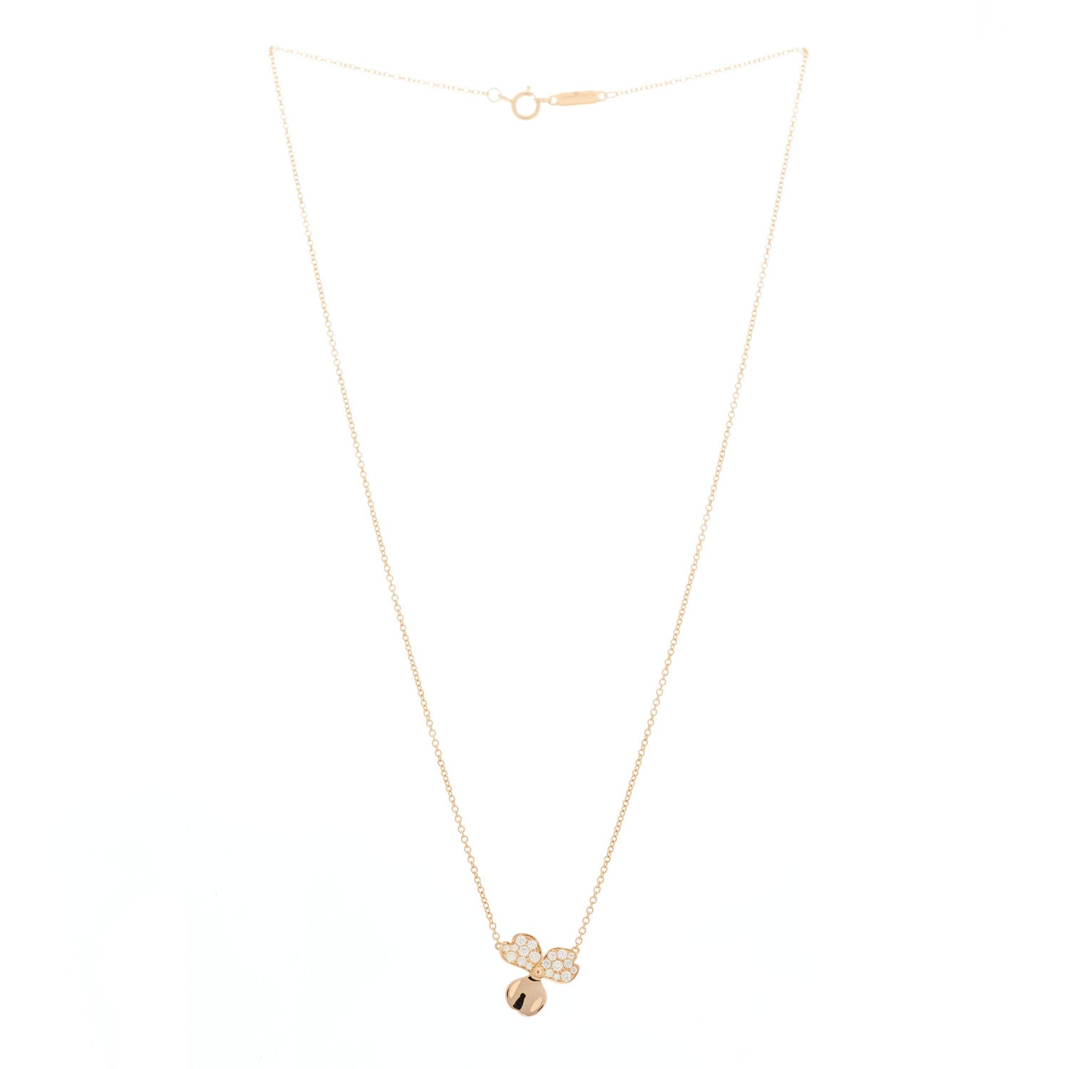 Tiffany 18K Rose Gold Diamond Paper Flowers Pendant Necklace 2 of 6