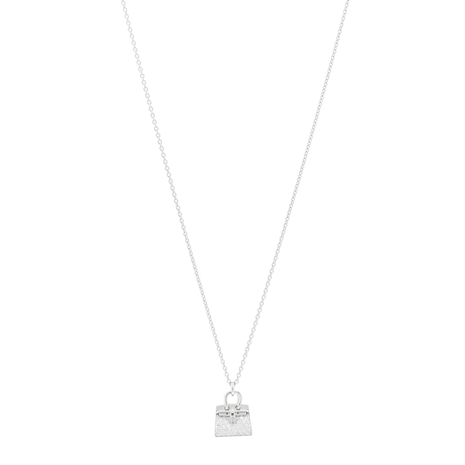 Hermes 18K White Gold Diamond Birkin Amulettes Pendant Necklace 1 of 6