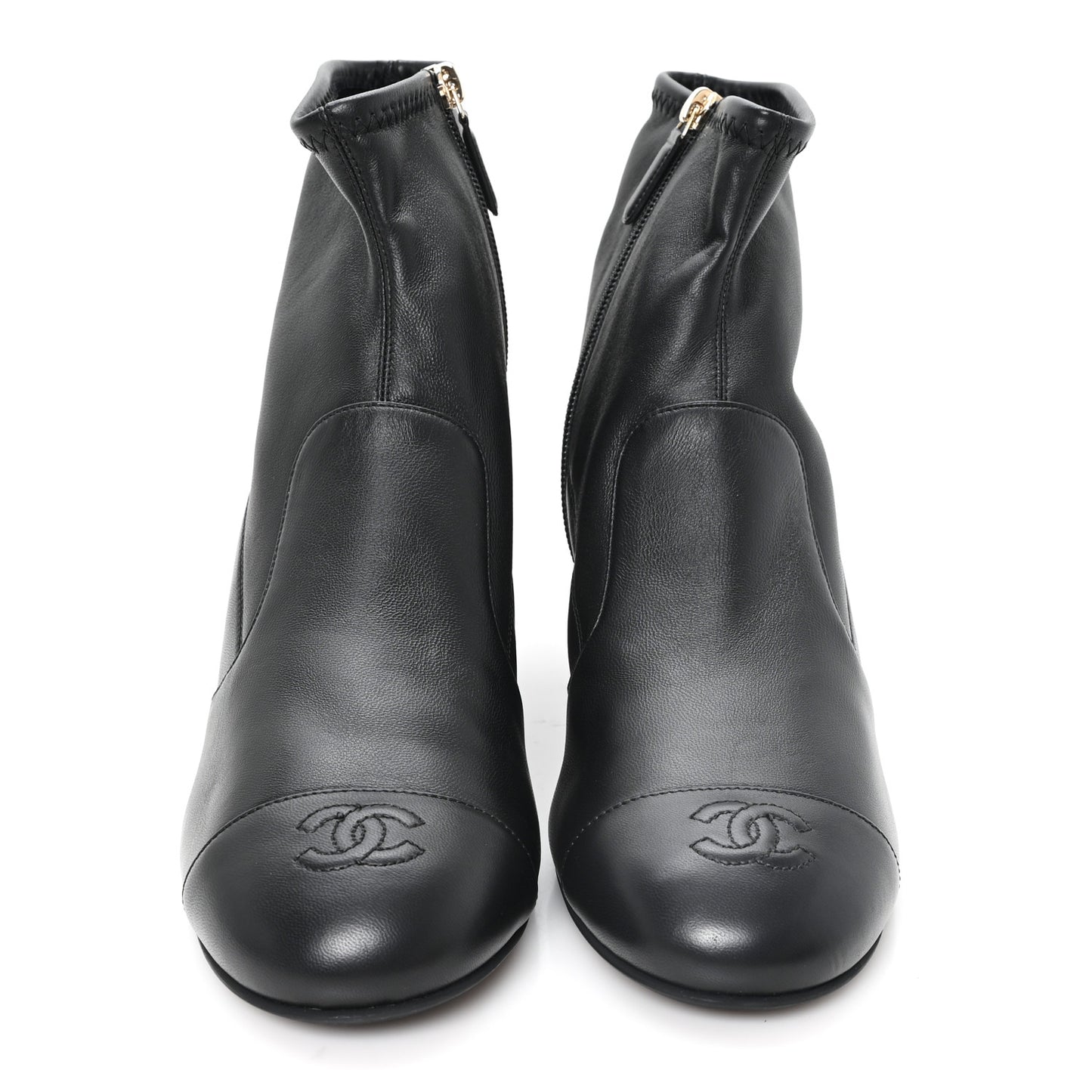 Stretch Lambskin Cap Toe CC Uniform Short Boots 41 Black