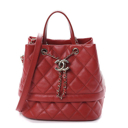 Chanel Caviar Quilted Rolled Up Bucket Drawstring Bag Red 1 of 9