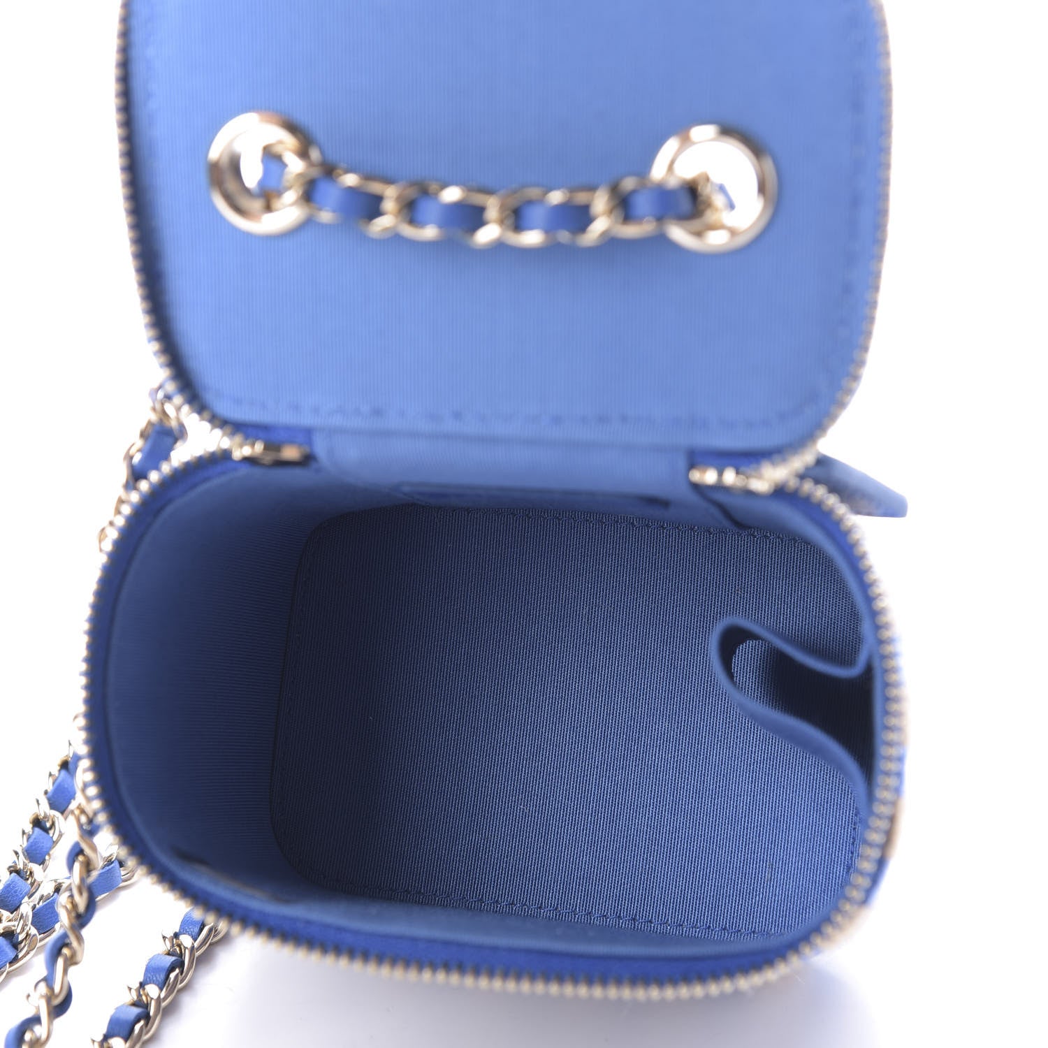 Chanel Raffia Jute Striped Mini Vanity Case With Chain Blue Beige 5 of 10