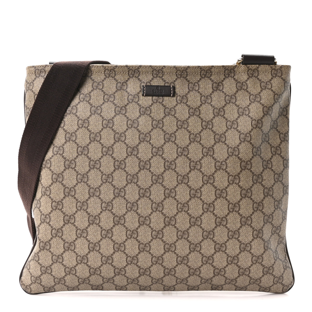 Gucci GG Supreme Monogram Medium Flat Messenger Bag Dark Brown 1 of 10
