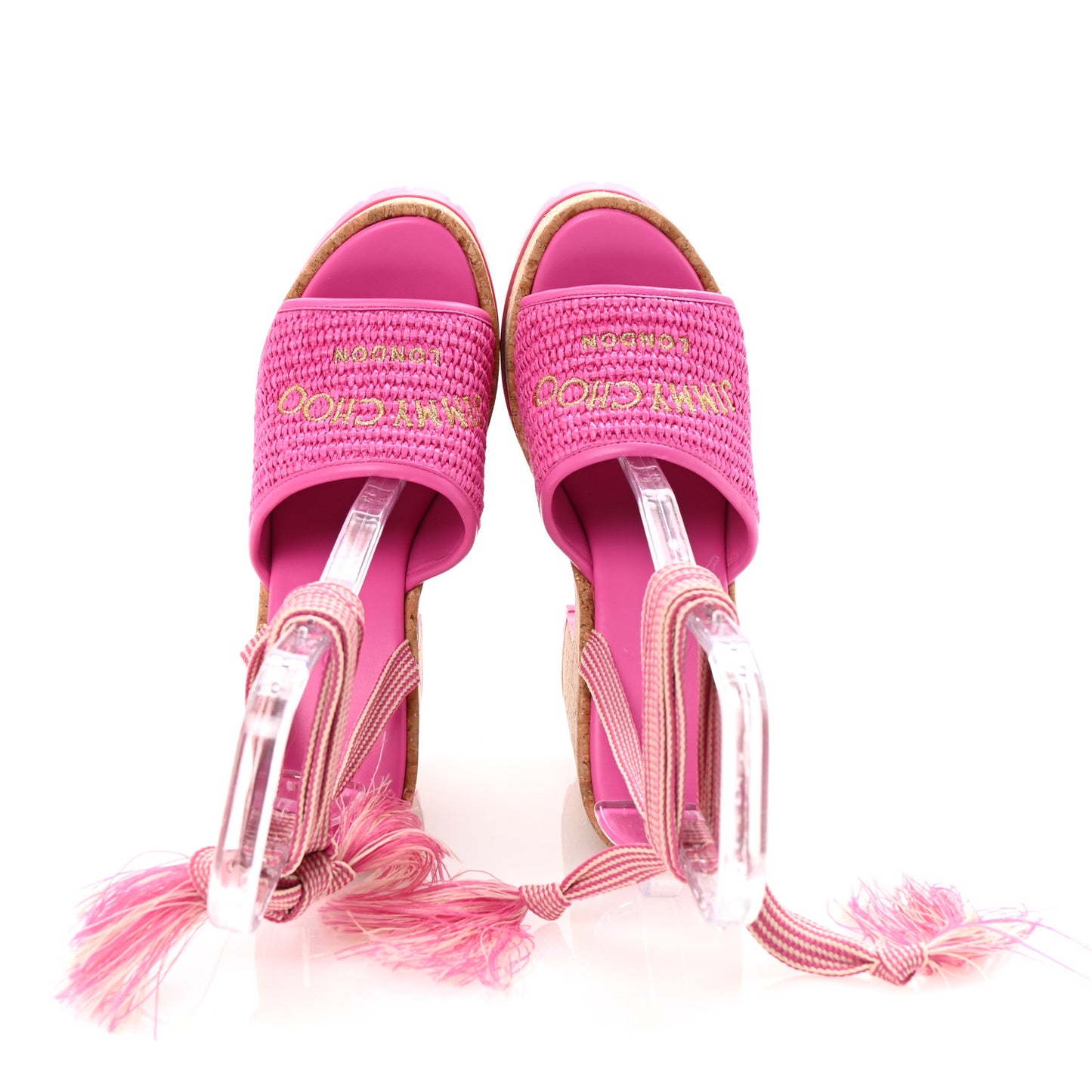 Raffia Embroidered Gal 130 Wedge Sandals 40 Fuchsia