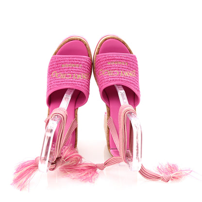 Jimmy Choo Raffia Embroidered Gal 130 Wedge Sandals 40 Fuchsia 2 of 8