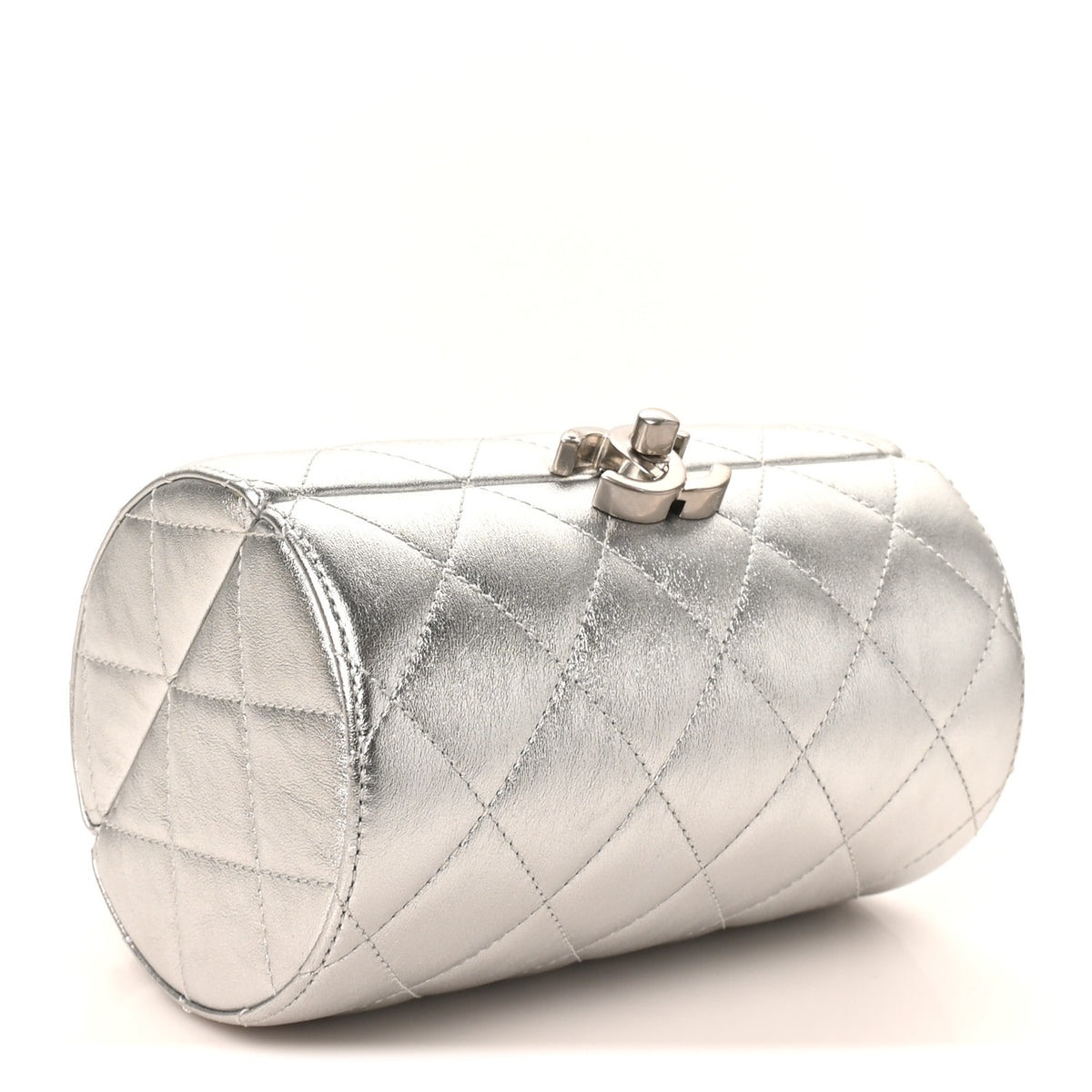 Chanel Metallic Lambskin Quilted Barrel Crossbody Bag Silver 3 of 10