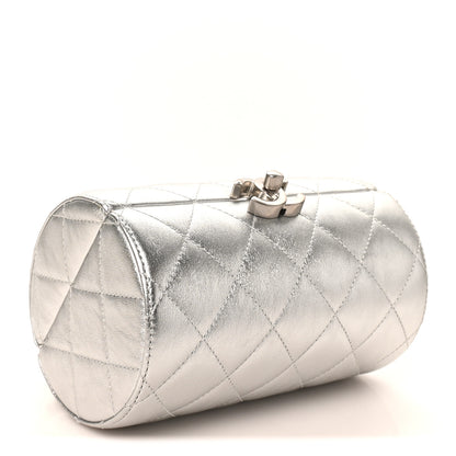 Chanel Metallic Lambskin Quilted Barrel Crossbody Bag Silver 3 of 10