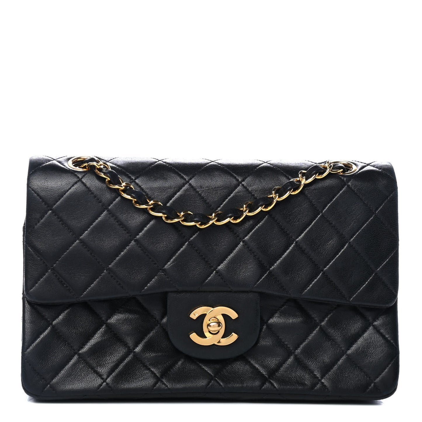 Lambskin Quilted Small Double Flap Black