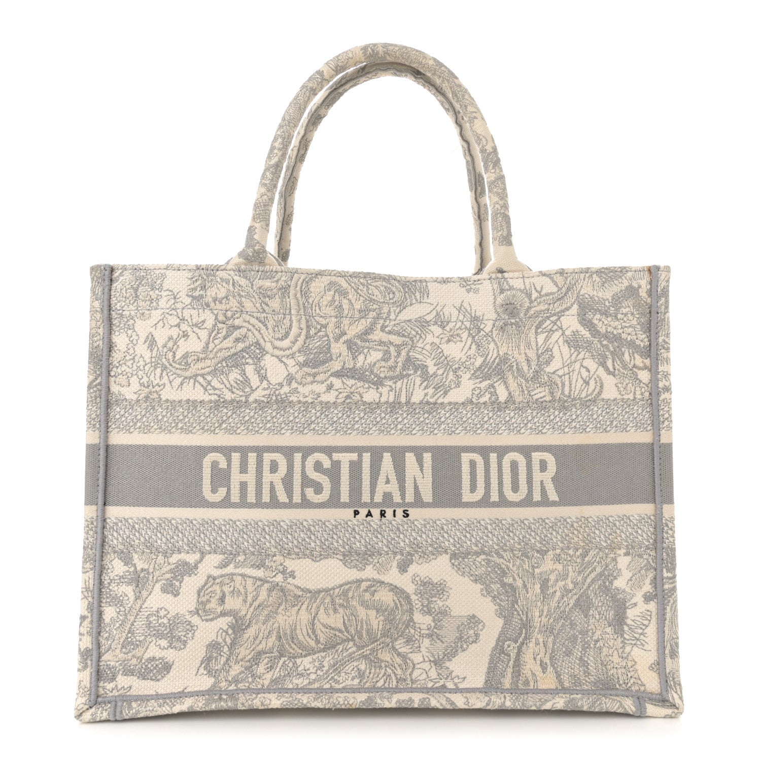 Christian Dior Canvas Embroidered Medium Dioriviera Toile De Jouy Book Tote Gray 1 of 15