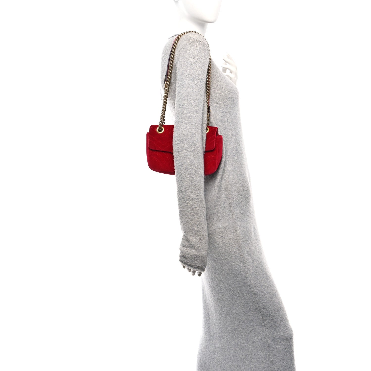 Gucci Velvet Matelasse Mini GG Marmont Shoulder Bag Hibiscus Red 2 of 11