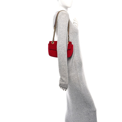 Gucci Velvet Matelasse Mini GG Marmont Shoulder Bag Hibiscus Red 2 of 11