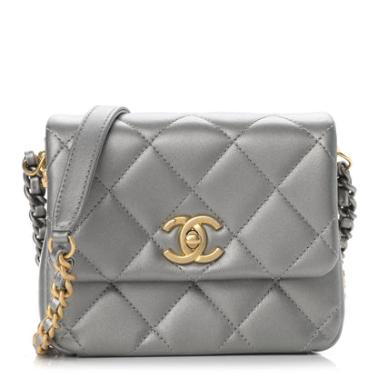 Chanel Metallic Lambskin Quilted Mini Side Note Flap Grey 1 of 10