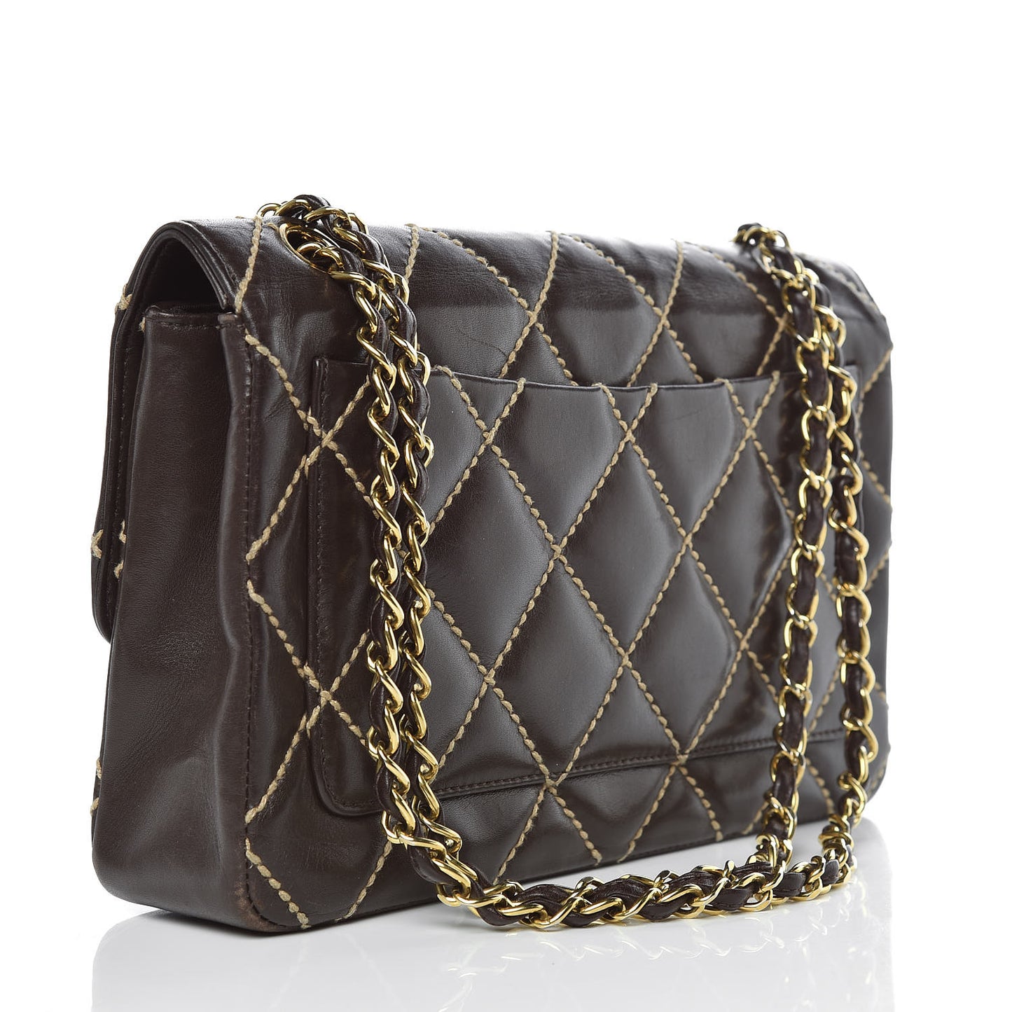 Calfskin Quilted Medium Wild Stitch Flap Brown