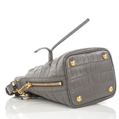 Saint Laurent Calfskin Crocodile Embossed Small Emmanuelle Bucket Earth 4 of 7