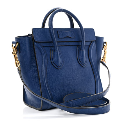 Celine Drummed Calfskin Nano Luggage Indigo 3 of 10