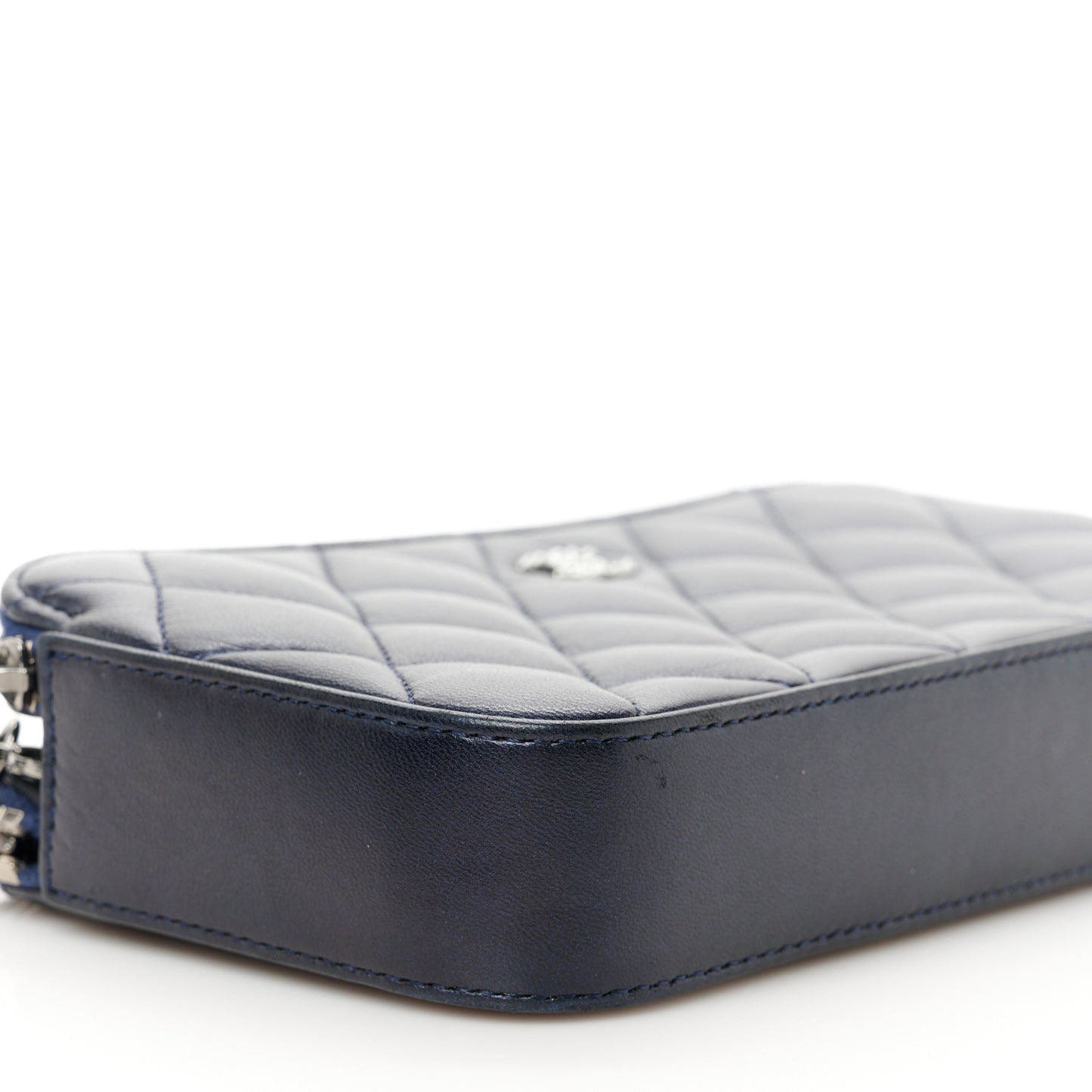 Lambskin Quilted Small Clutch With Pearl Chain Navy Blue