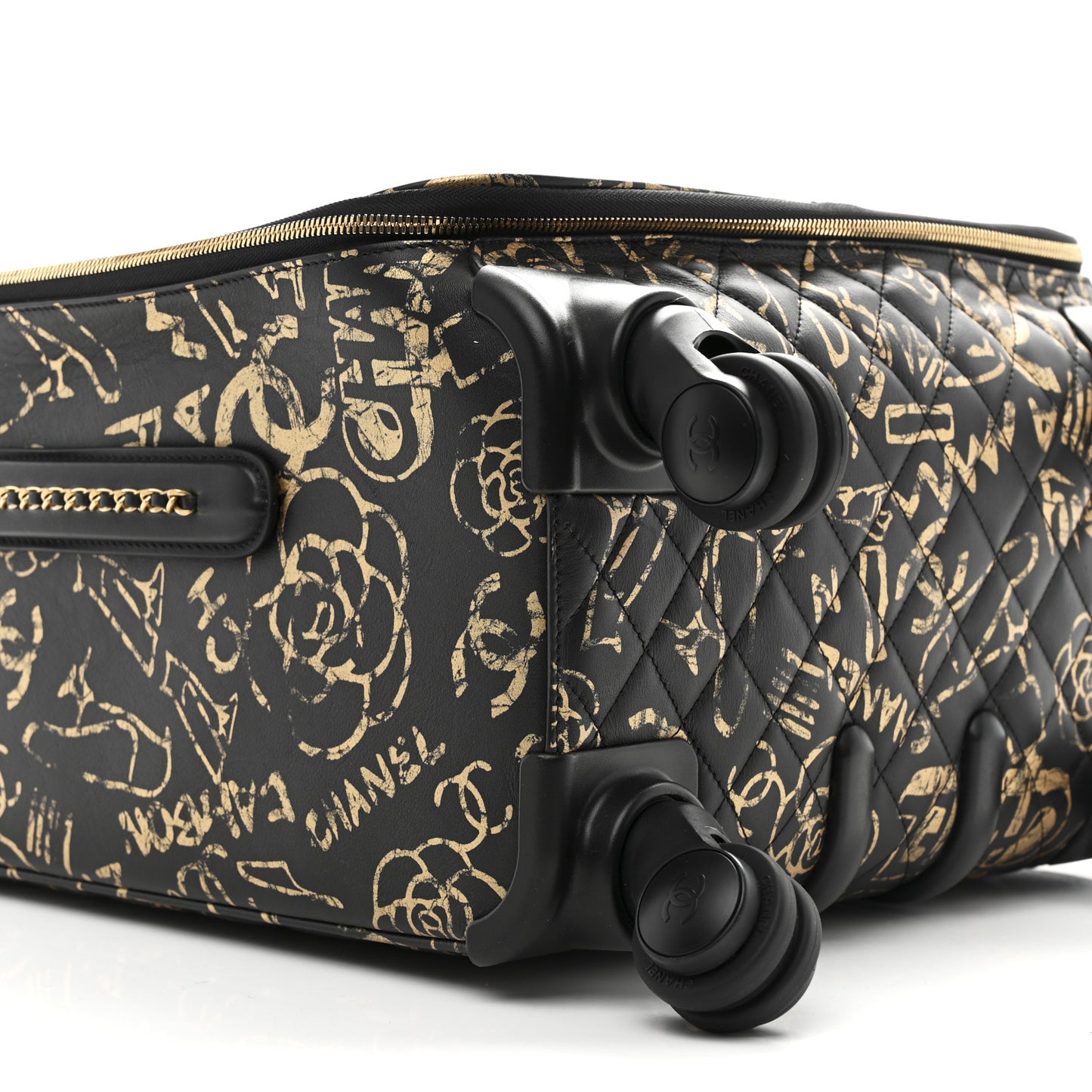 Calfskin Quilted Graffiti Trolley Black Gold