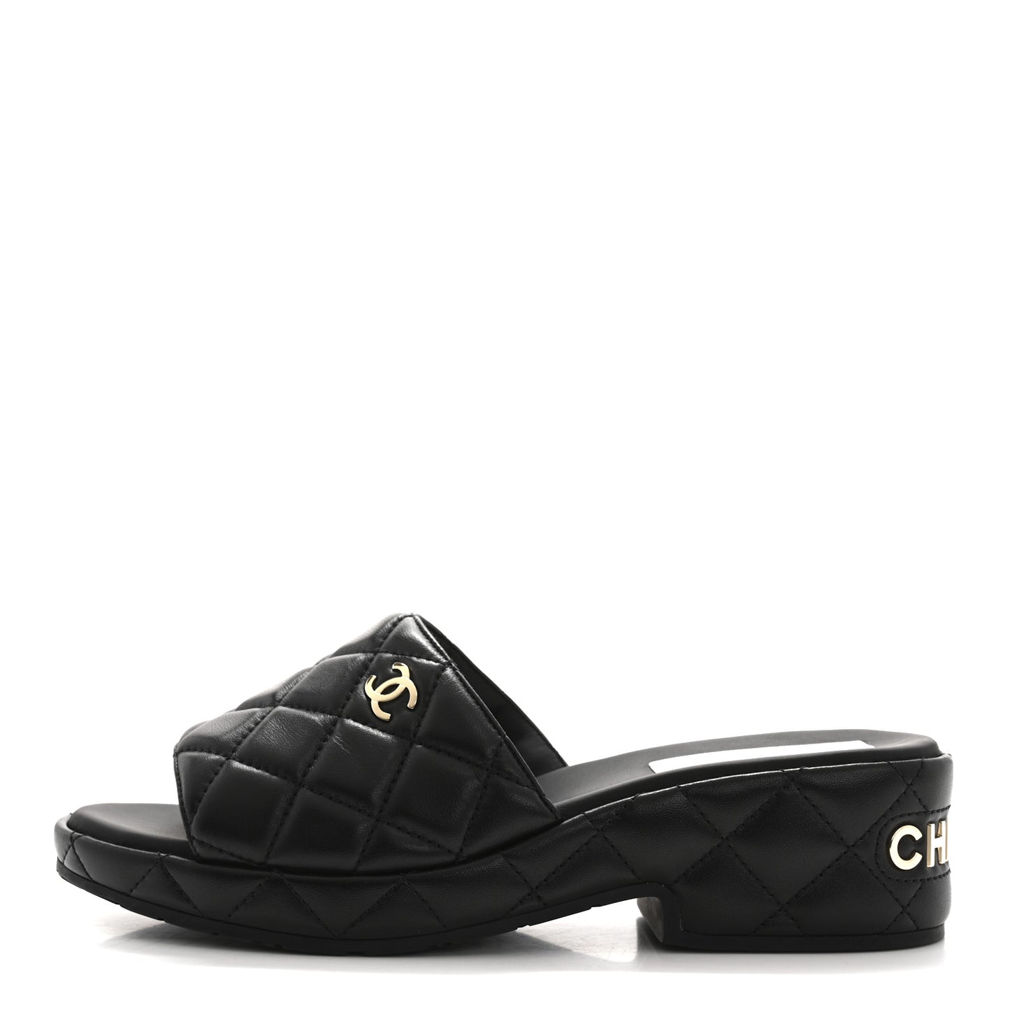 Lambskin Quilted CC Mules Wedge Sandals 40 Black