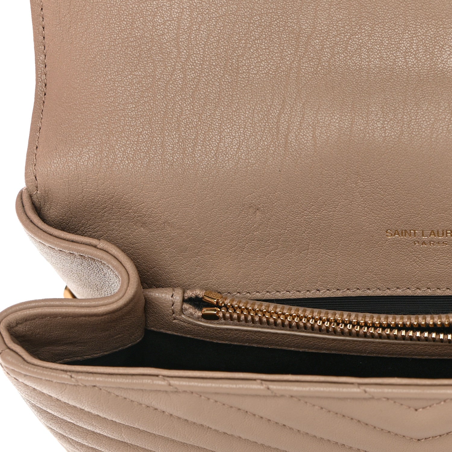 Saint Laurent Sheepskin Matelasse Chevron Monogram Medium College Bag Dark Beige 8 of 13