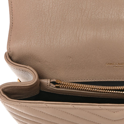 Saint Laurent Sheepskin Matelasse Chevron Monogram Medium College Bag Dark Beige 8 of 13
