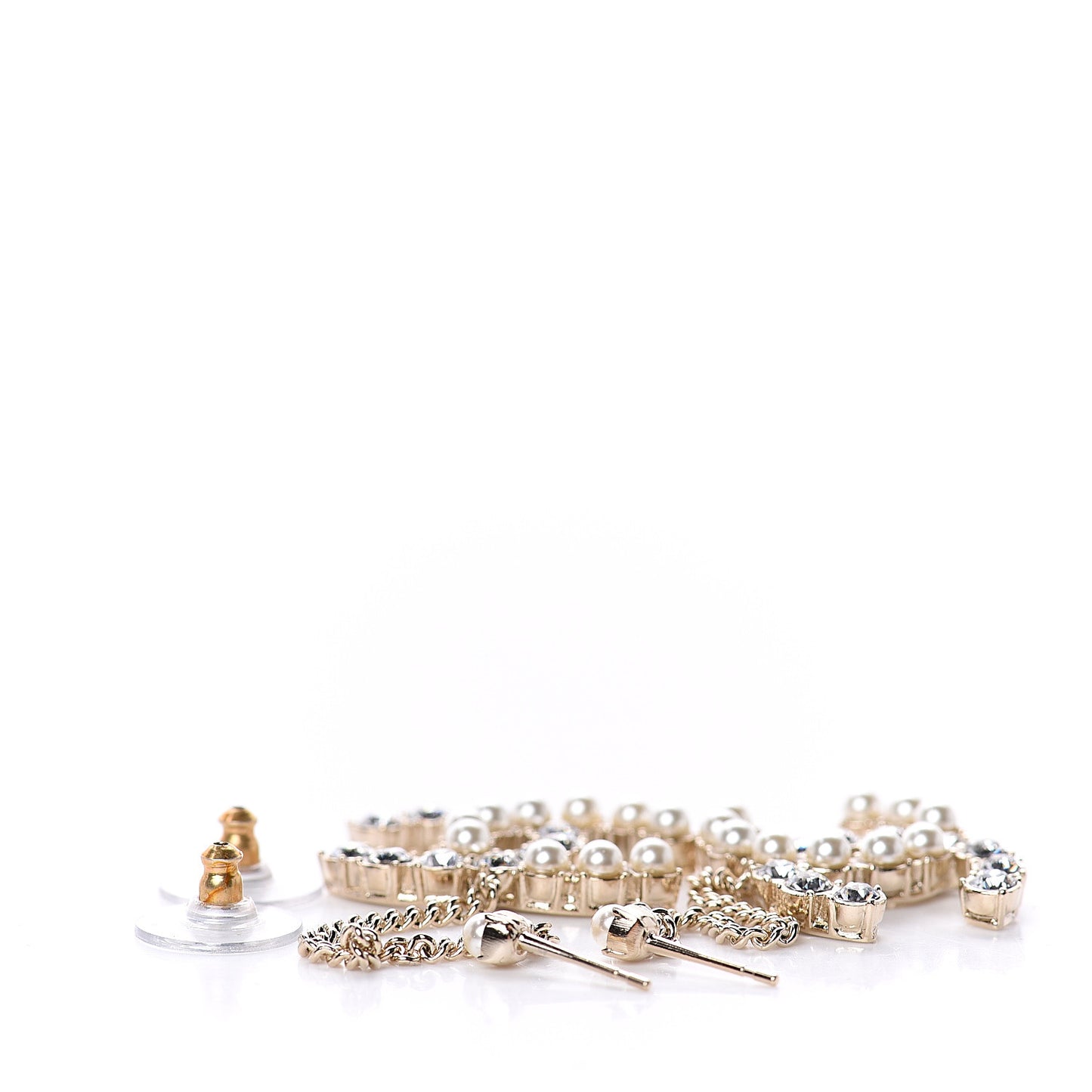 Crystal Pearl CC Drop Earrings Gold
