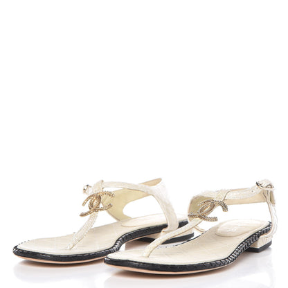 Chanel Python CC Thong Sandals 38 Beige Clair 2 of 13