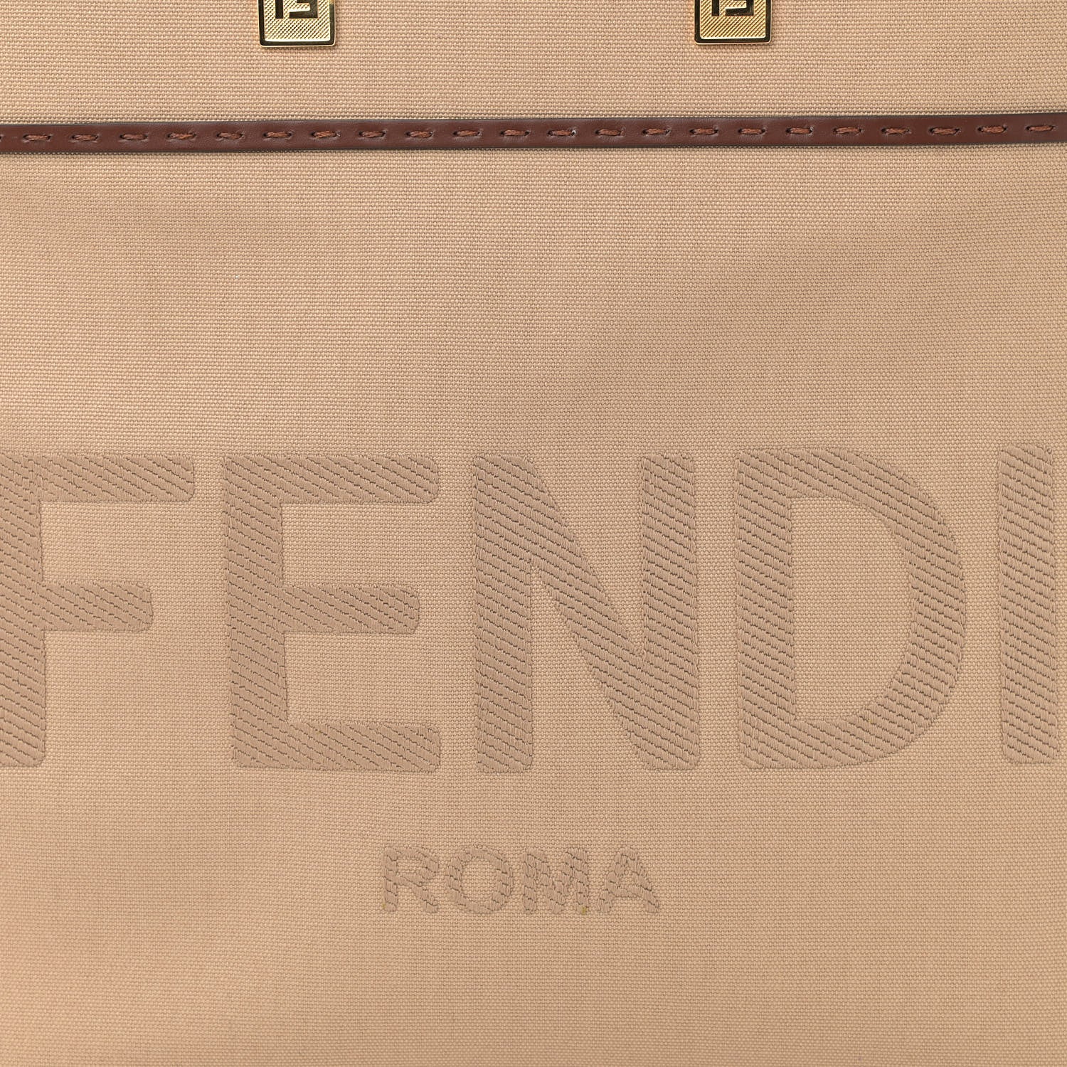 Fendi Canvas Vitello King Logo Embroidered Medium Fendi Sunshine Shopper Tote Sand Ghianda 7 of 11