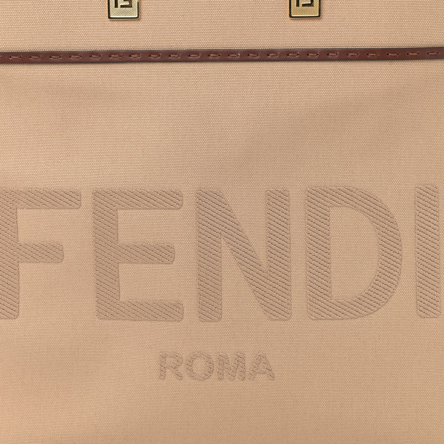 Canvas Vitello King Logo Embroidered Medium Fendi Sunshine Shopper Tote Sand Ghianda