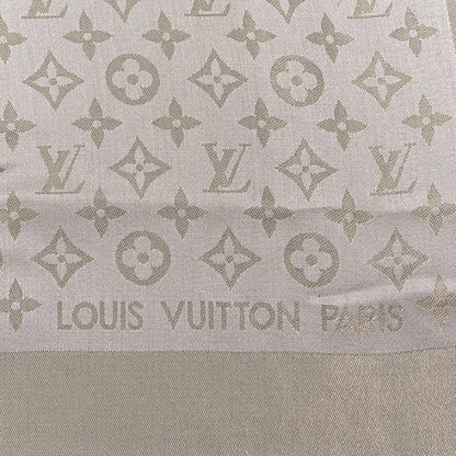 Louis Vuitton Silk Lurex Wool Monogram Shine Shawl Greige 2 of 3