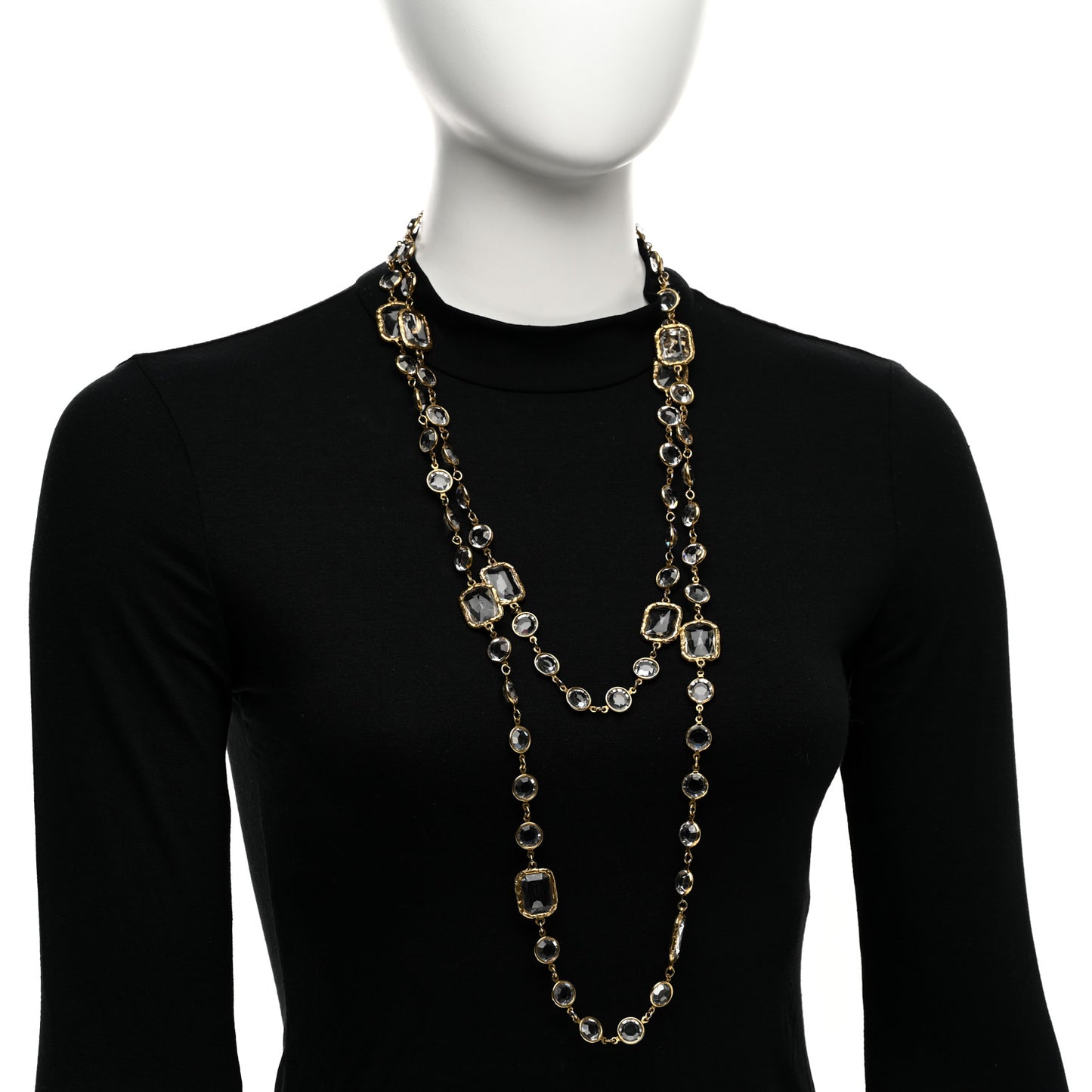 Swarovski Crystal Chicklet Sautoir Necklace Gold