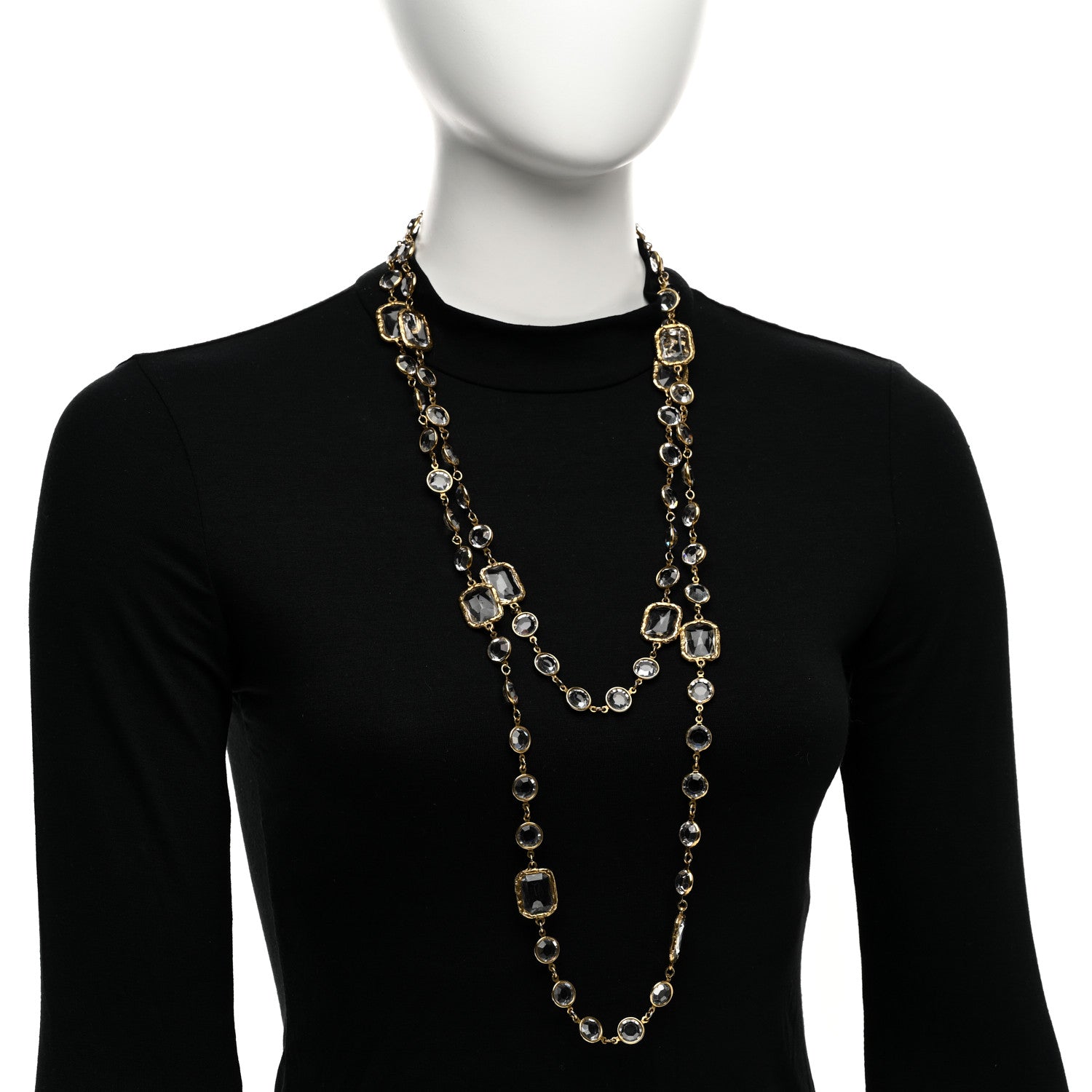 Chanel Swarovski Crystal Chicklet Sautoir Necklace Gold 2 of 5